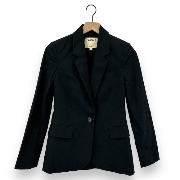 L’AGENCE Scout Cotton-Linen Blazer Solid Black Single Button Lined Size 0 - Picture 5 of 15